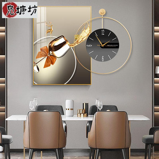 室内装饰墙壁挂饰画酒杯轻奢餐厅现代简约饭厅钟表挂画高档客厅餐
