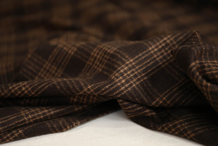 日本进口薄款复古黄棕褐咖色格纹细腻编织法兰，呢羊毛设计师布料