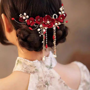 新中式新娘婚纱敬酒服头饰，古典软簪盘发大气红色旗袍发钗2023