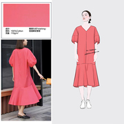 2023夏季玫红色纯色中长款宽松泡泡袖设计感小众高端连衣裙女