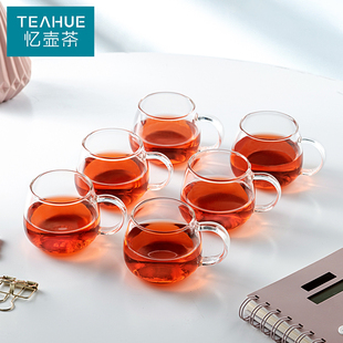 忆壶茶玻璃小茶杯带把手茶具配件功夫，茶具耐热加厚家用小喝水杯子