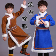 秋冬男童蒙古族日常生活装加绒厚儿童蒙古袍棉衣外套少数民族童装