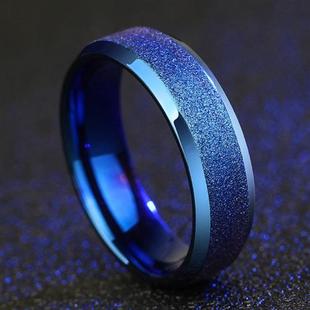 磨砂钛钢男士戒指蓝色简约潮，个性嘻哈男款，情侣食指指环定制刻字