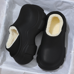 厚底防水棉拖鞋女士冬季加绒2023包跟室内家居用保暖增高棉鞋
