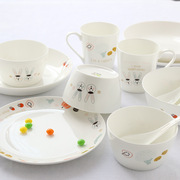 唐山骨瓷餐具套装碗碟，盘陶瓷器韩式创意，卡通厨房家用送礼碟子