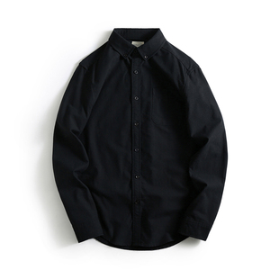 2020秋季男士牛津纺商务，休闲基础款纯色，光板尖领长袖衬衫黑色