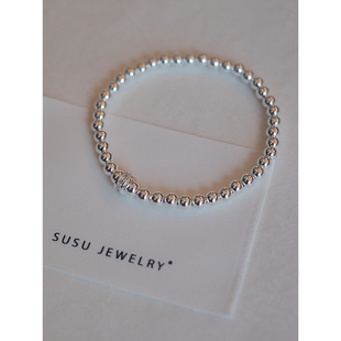 「极简simple」罗马环 自制S990纯银锆石圆环银珠手链简约百搭