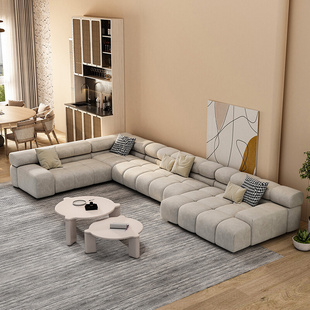 意式极简面包布艺沙发客厅简约现代磨砂豆腐块大户型转角沙发组合