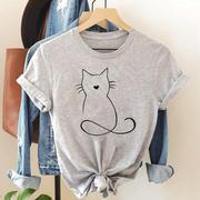 猫宠物爱心创意短袖休闲风印花上衣圆领女学生薄款青年时尚T恤