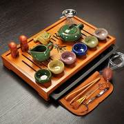 冰裂紫砂陶瓷功夫茶具，套装家用茶壶茶杯，整套竹子实木茶盘茶台