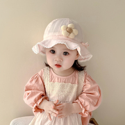 婴儿帽子春秋款女宝宝，可爱遮阳帽新生儿婴幼儿公主，帽小月龄渔夫帽