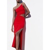 欧美夏季性感包臀红色，小礼服裙吊带，长裙开口设计不对称连衣裙