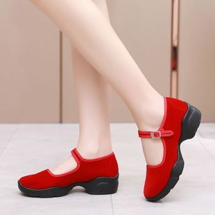 红色舞蹈鞋女老北京布鞋专用黑软底夏成人广场舞女鞋跳舞鞋子