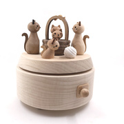 台湾jeancard祝福猫咪音乐盒八音圣诞节礼物生日旋转创意木质