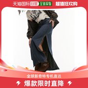 香港直邮潮奢topshop女士牛仔，长款侧面开衩深色绿色半身裙