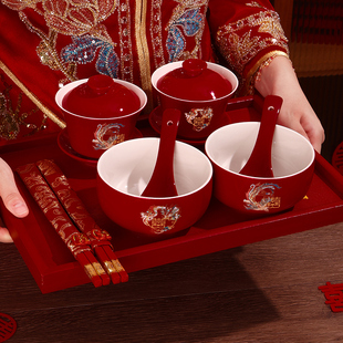 敬茶杯结婚套装一对茶具喜碗筷杯子婚礼红色改口敬酒陪嫁用品大全