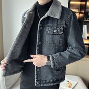 男士牛仔加绒外套，2023冬款加厚保暖中老年韩版修身翻领夹克