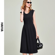 HAVVA2024夏季法式连衣裙女气质收腰a字裙显瘦黑色裙子Q2689