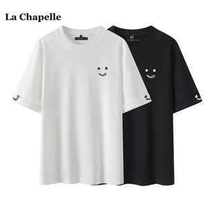拉夏贝尔/La Chapelle夏款笑脸短袖t恤女宽松显瘦纯色休闲风上衣