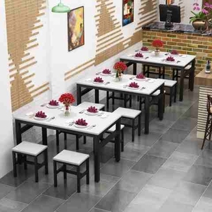 餐桌椅组合员工现代简约工业风长方形凳子餐厅原木餐饮店铺田园c8