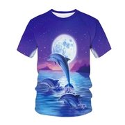 夏男士3D立体月亮海豚潮牌速干透气宽松大码冰丝个性气短袖t恤男