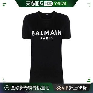 香港直邮Balmain巴尔曼女士T恤黄色圆领短袖logo印花时尚休闲