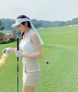 韩版高尔夫服装女款薄款无袖背心针织运动上衣包裙裤套装