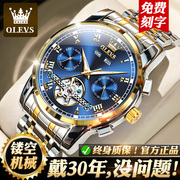 名牌男士手表机械表，全自动瑞士镂空陀飞轮名表品牌十大