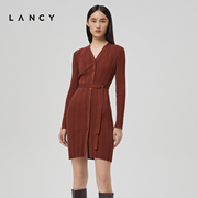 lancy朗姿羊毛针织开衫2022秋季长袖中长款女通勤毛衣外套