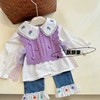 韩国童装女童秋装套装甜美洋气紫色坎扇马甲，娃娃领衬衫微喇牛仔裤
