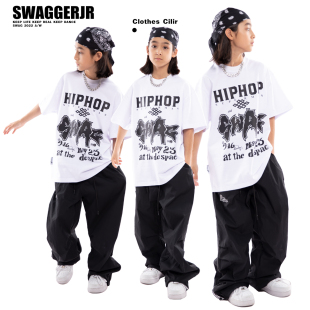 swaggerjr儿童街舞，潮服hiphop短袖长裤套装夏季炸街嘻哈演出服装