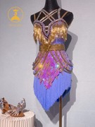 紫色拉丁舞赛服成人女儿童比赛服满钻亮片超闪舞服短款裙2244