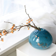 美式蓝色玻璃艺术花瓶，欧式简约家居，桌面客厅装饰摆件花器