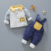 婴儿秋冬分体套装，加厚外出服宝宝背带裤，两件套新生儿冬季夹棉衣服