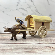 家居摆件木制工艺品牛拉马车模型实木手工创意博古架装饰