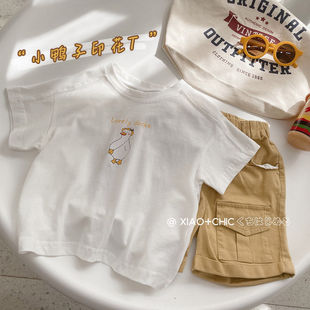 儿童纯棉t恤衫宝宝短袖上衣，女童纯白打底衫，2024夏天韩版童装
