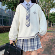 学生JK制服女秋冬装V领针织衫毛衣搭配领带衬衫学院风套装百褶裙
