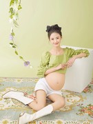 孕妇照服装可爱小清新糖果色针织吊带影楼，孕期大肚照摄影写真