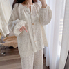 韩国纯棉纱布婴儿棉，简约素雅线条花朵，圆领宽松长袖长裤睡衣家居服