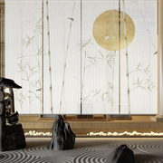 现代中式卷帘茶室帘挂式屏风隔断客厅定制软装半透帘节节高升窗帘