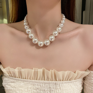 夸张大颗珍珠项链女颈链，高级感轻奢，小众锁骨链2024毛衣链