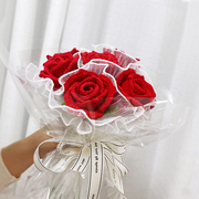 毛线钩织手工编织大红色，酒杯玫瑰花束，成品diy材料包送女友520