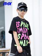 儿童夏款t恤男童字母印花嘻哈短袖中大童，宽松潮牌街舞上衣fmx童装