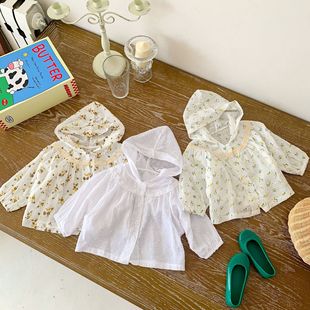 ins韩版婴儿衣服夏装女宝宝碎花薄款棉质空调房外套连帽防晒开衫