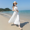 2023夏女沙滩裙海边旅游度假三亚雪纺长裙，v领显瘦无袖白色连衣裙