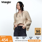 wrangler威格24春夏，韩国设计高腰美式短款镂空针织抽绳女毛衣