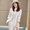 冬季休闲小西装裤白色，韩版纯色长袖气质通勤修身套装时尚套装