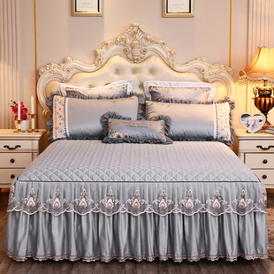 欧式夹棉加厚床裙三件套1.8m床罩公主风，蕾丝床单1.5米床防滑床套