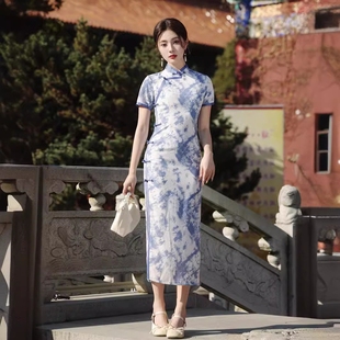 青花瓷苏州半枫荷旗袍，2024复古改良气质优雅年轻款少女连衣裙