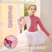 儿童舞蹈服长袖民族练功女童秋冬高领撞色考级，中国舞形体芭蕾舞裙